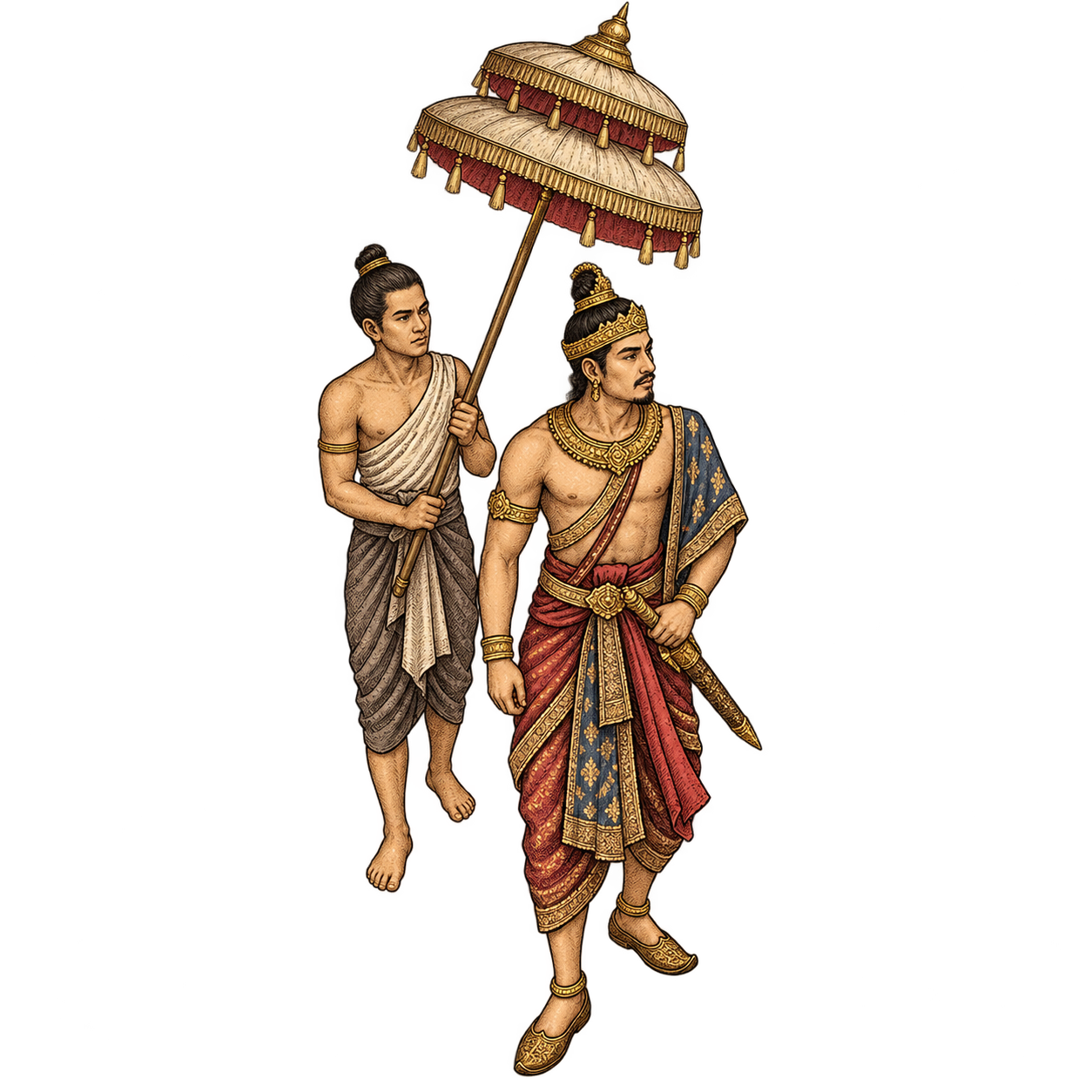 A king and a parasol bearer